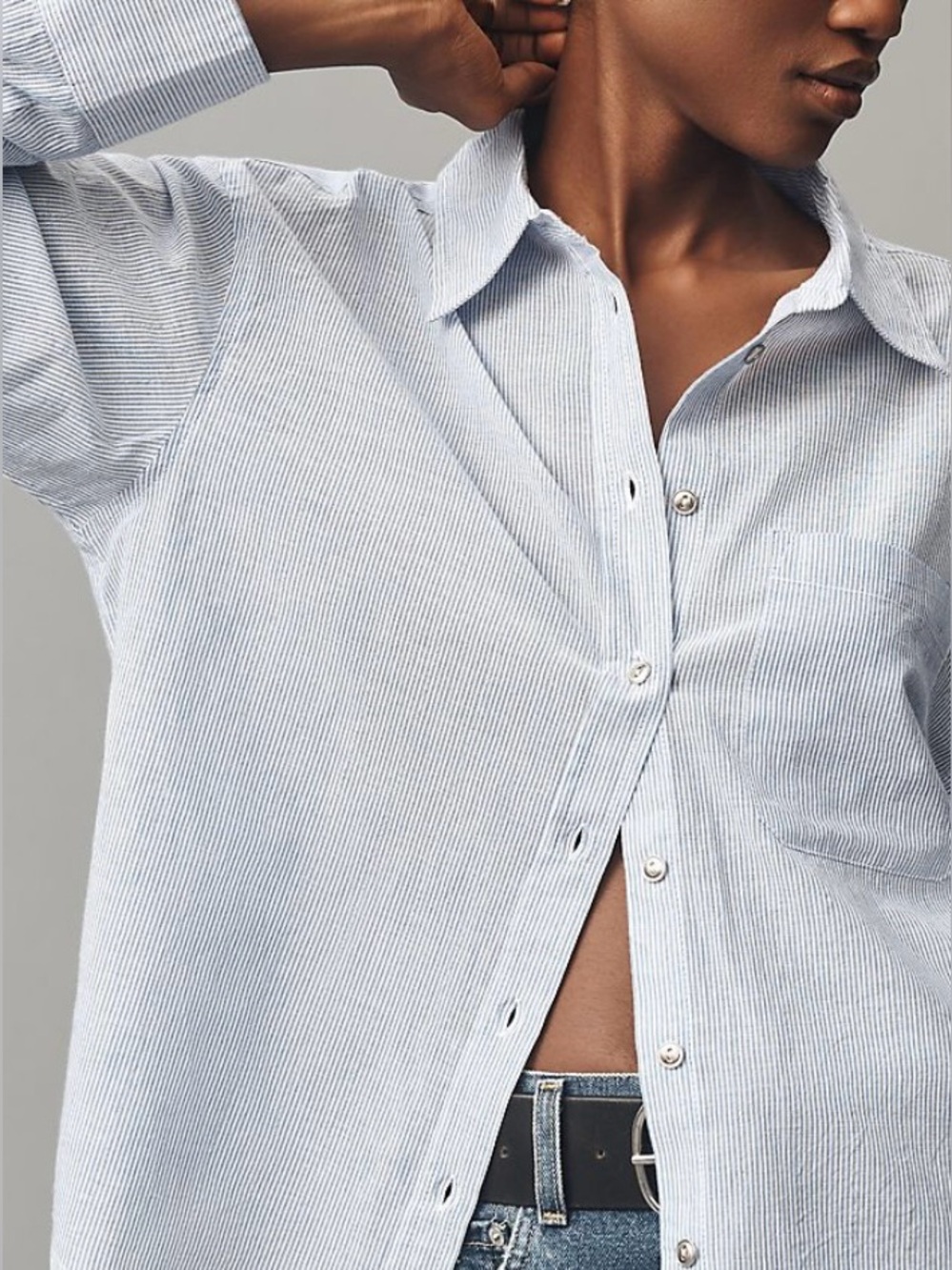 Current/Elliott  Womens Lurex Baby-Stripe Relaxed Oxford Button-Down Shirt SZ L